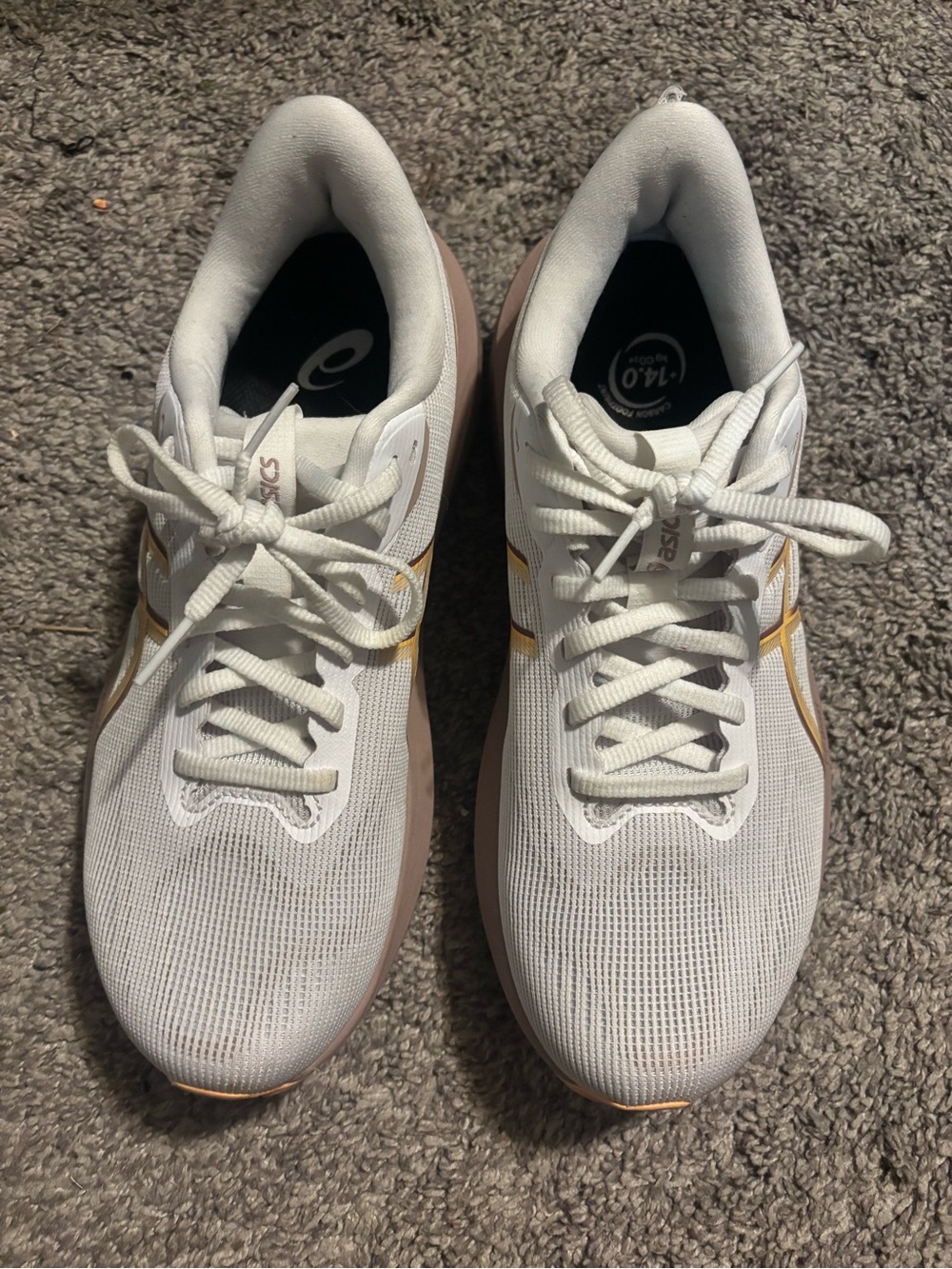 Asics White Sneakers with Gold Accent Stripes 9.5 GT 1000